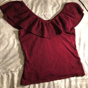 Maroon v-neck low cut collar top